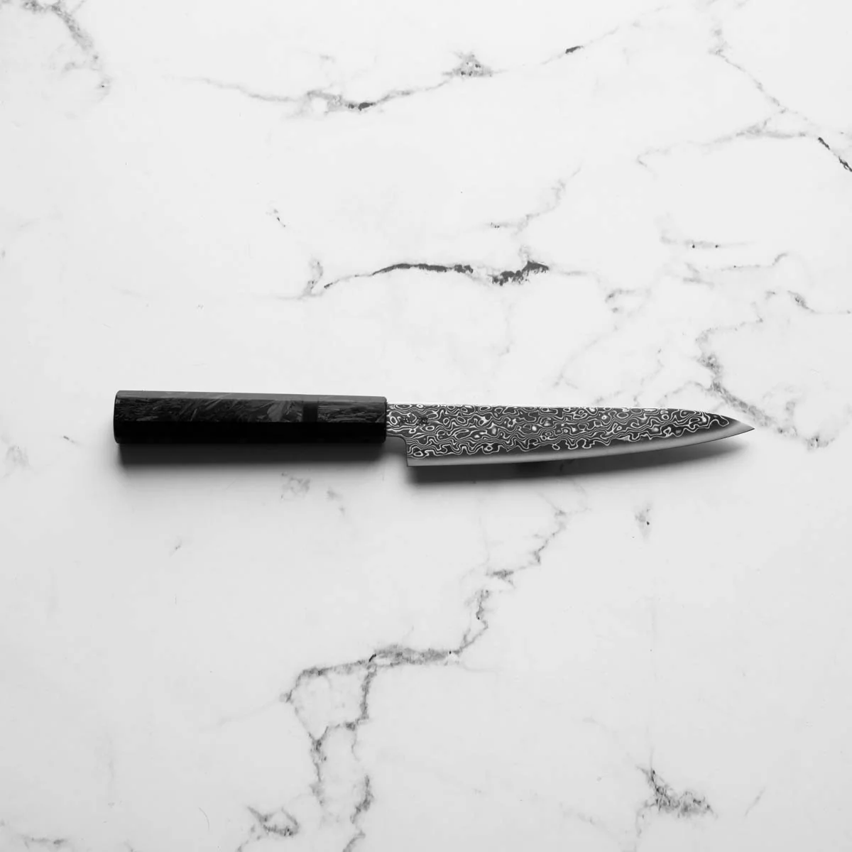Seido VG10 Kurozome Nickel Damascus Petty 150mm - Dark Carbon Fibre - Image 4