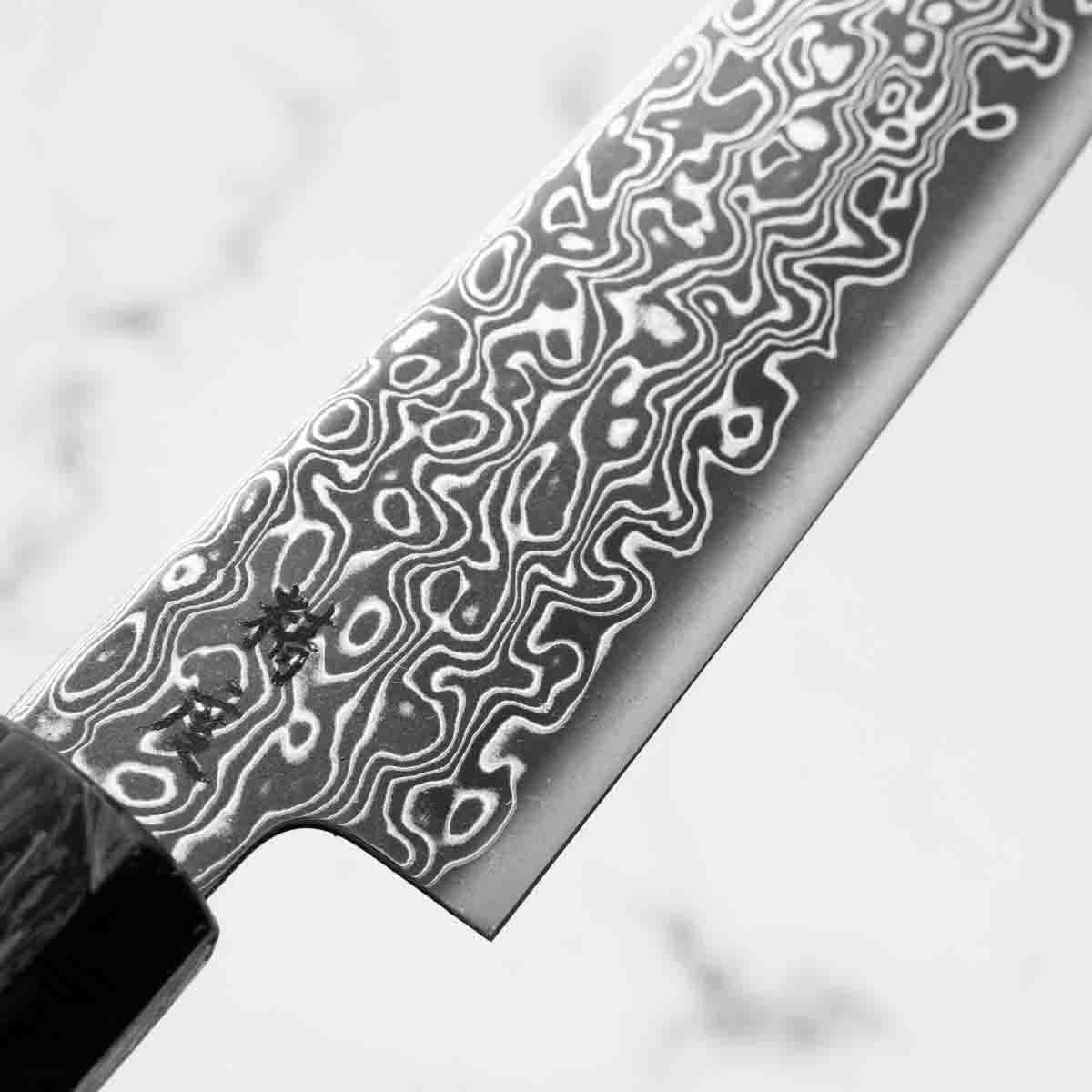 Seido VG10 Kurozome Nickel Damascus Petty 150mm - Dark Carbon Fibre - Image 5