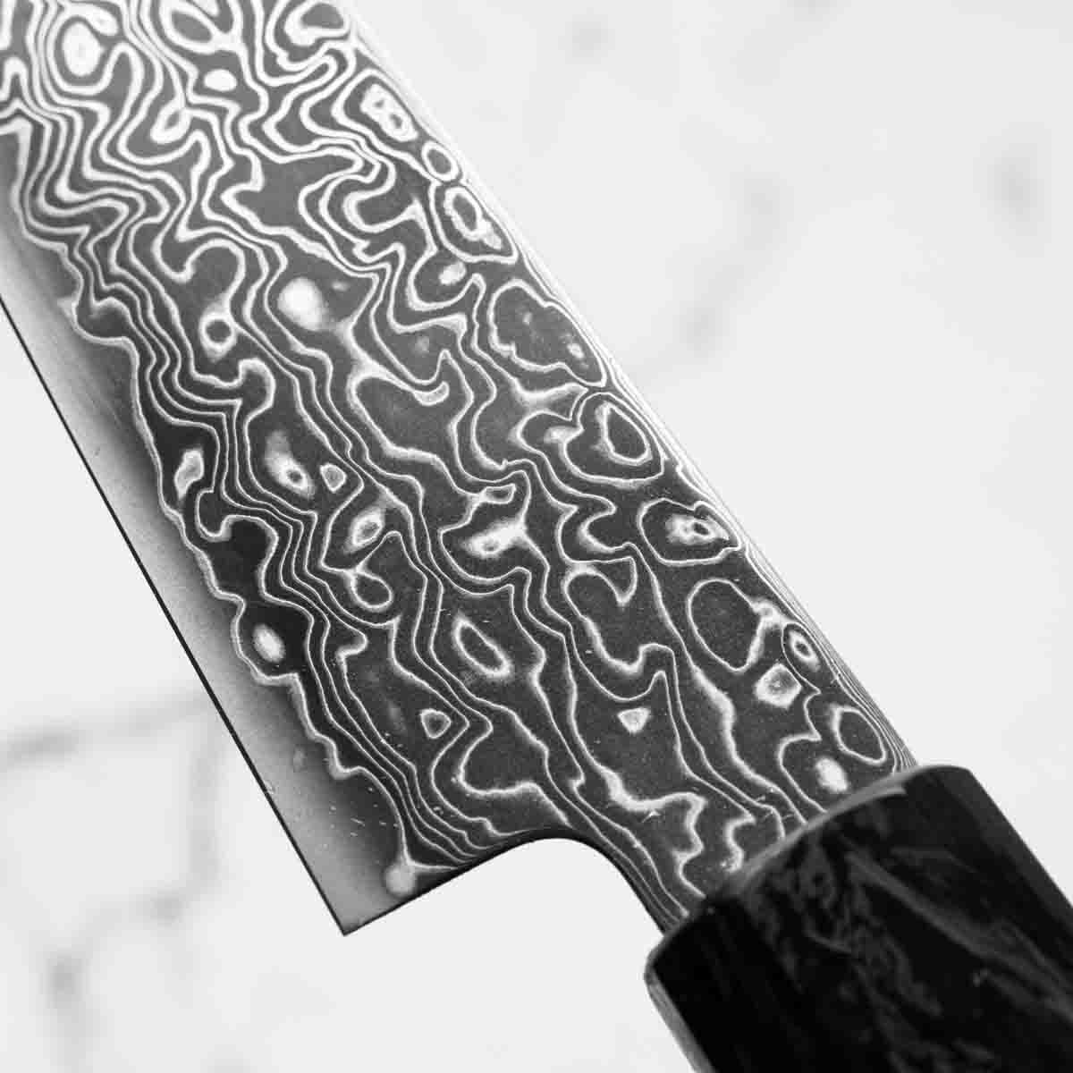 Seido VG10 Kurozome Nickel Damascus Petty 150mm - Dark Carbon Fibre - Image 6