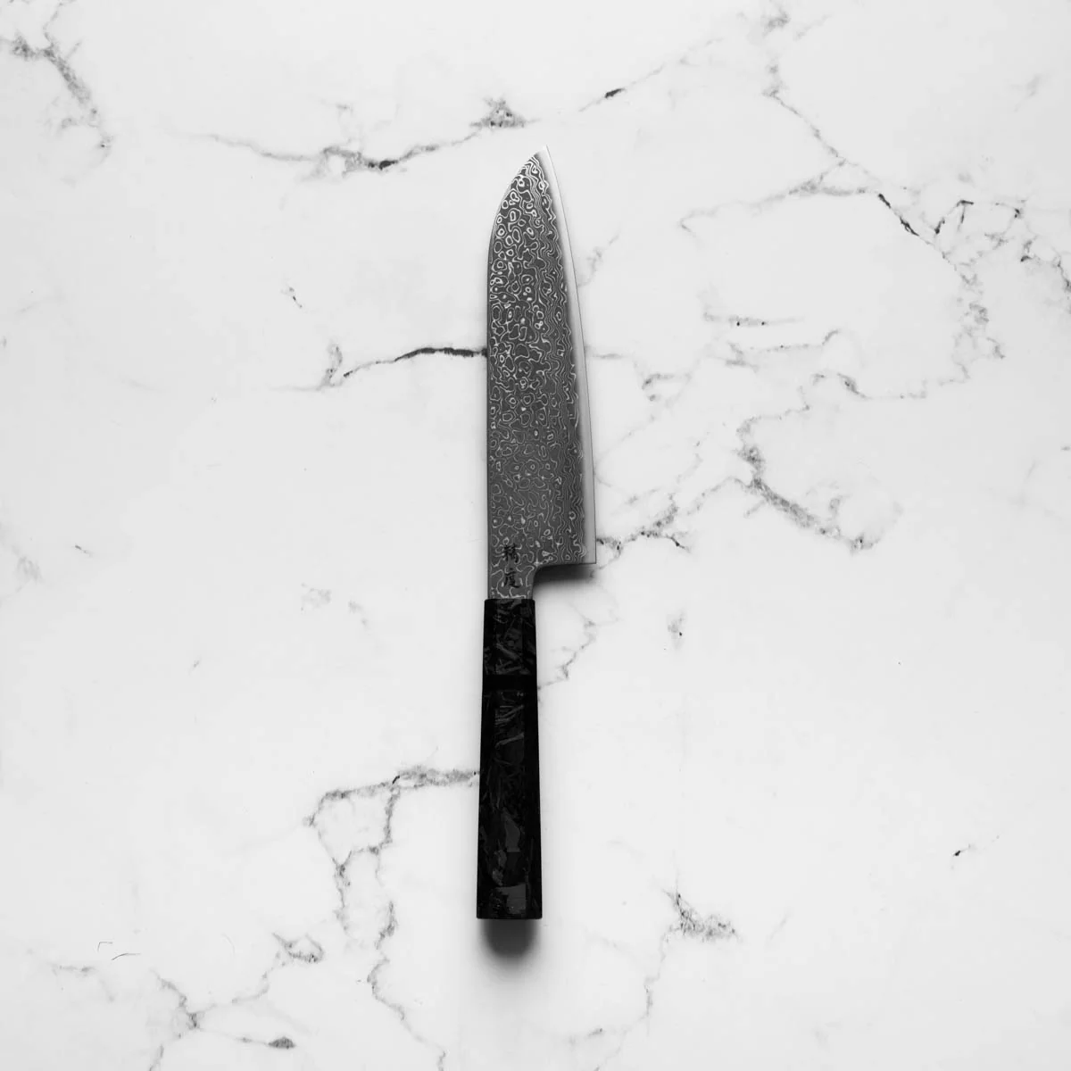Seido VG10 Kurozome Nickel Damascus Santoku 180mm - Dark Carbon Fibre - Image 3
