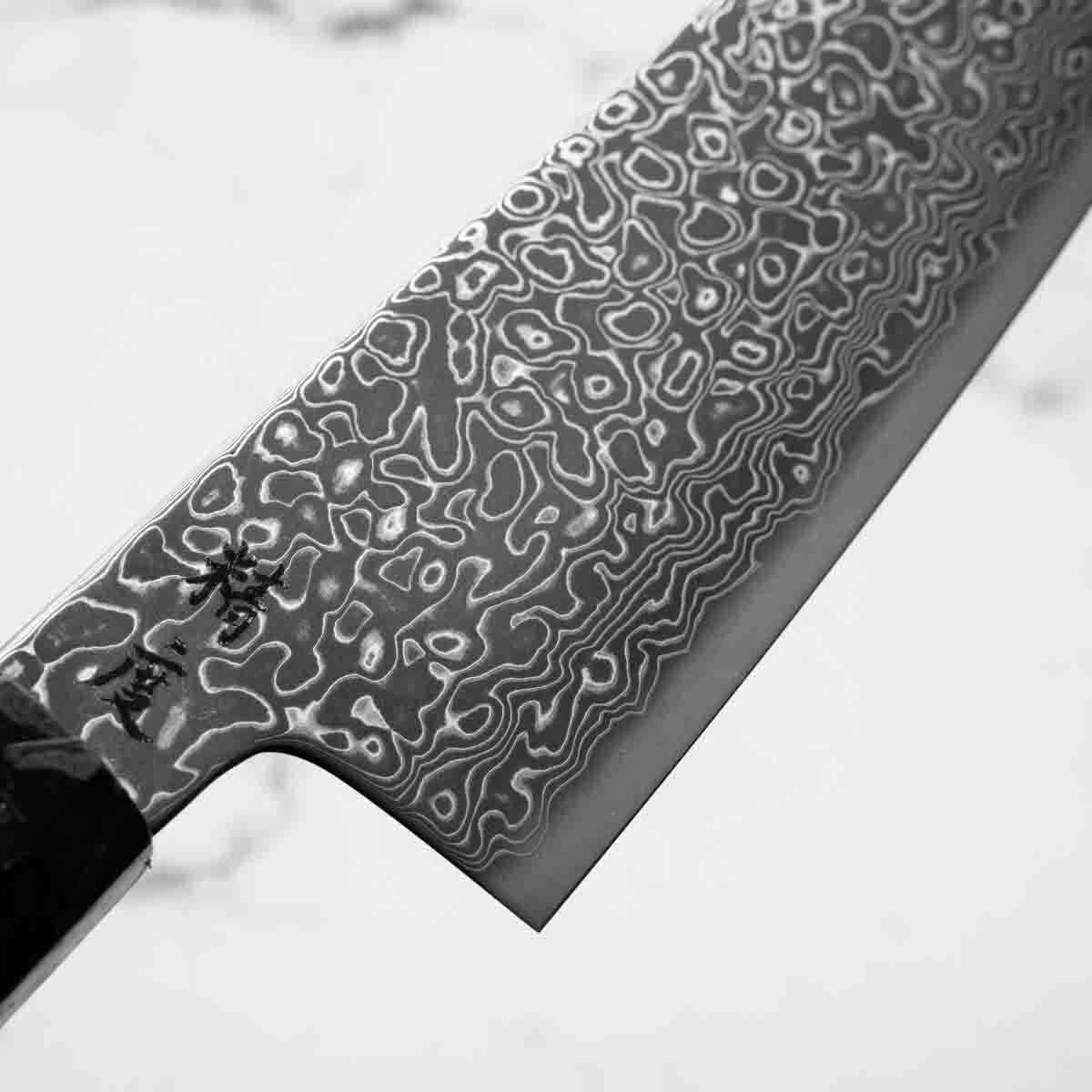 Seido VG10 Kurozome Nickel Damascus Santoku 180mm - Dark Carbon Fibre - Image 5