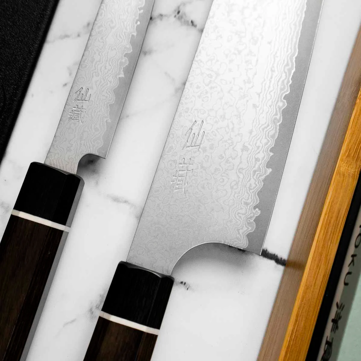 Senzo Black VG10 Damascus - 2 Knife Kiritsuke Set with Whetstone - Image 2