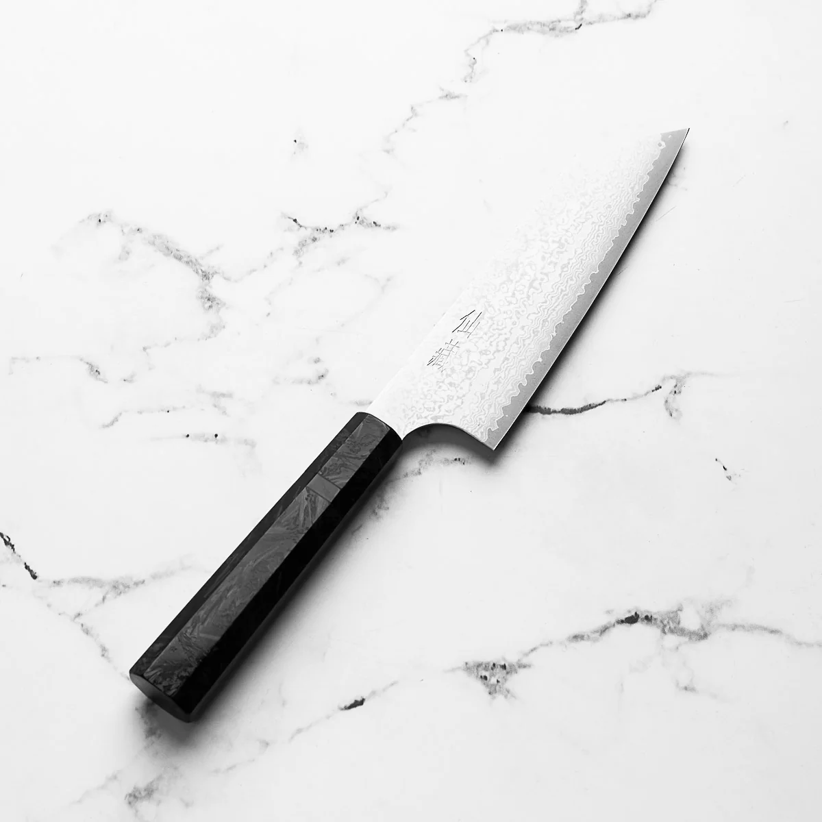 Senzo Black VG10 Damascus Bunka 165mm - Dark Carbon Fibre - Image 2