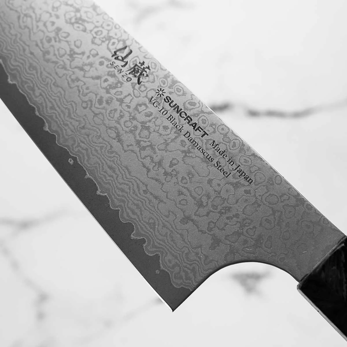 Senzo Black VG10 Damascus Bunka 165mm - Dark Carbon Fibre - Image 6