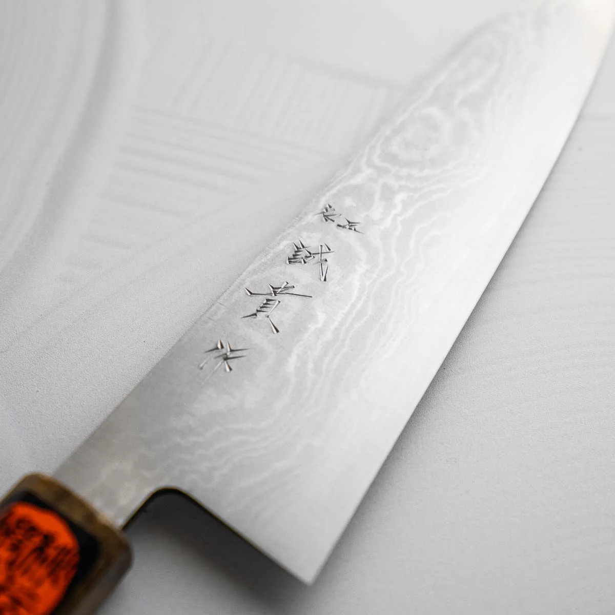 Shigeki Tanaka Blue 2 Damascus Bunka 180mm - Image 4