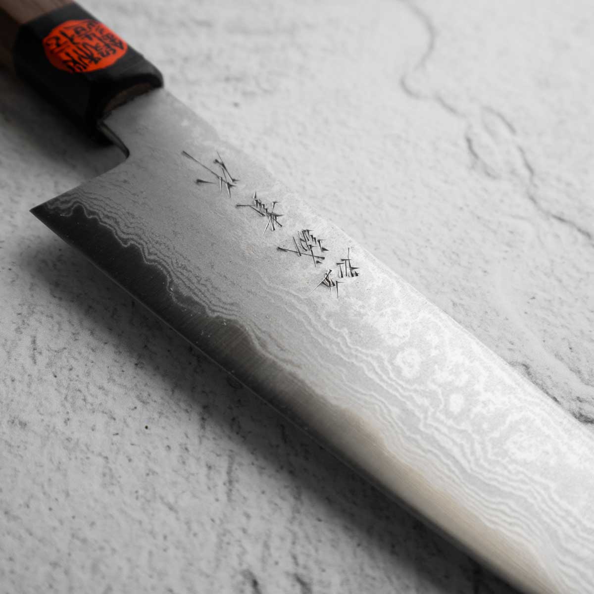 Shigeki Tanaka Blue 2 Damascus Santoku 165mm - Image 4