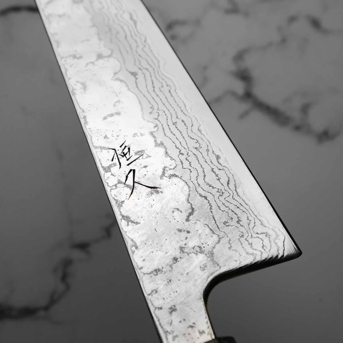 Tsunehisa 440C Damascus Tsuchime Kiritsuke 210mm - Dark Maple - Image 3