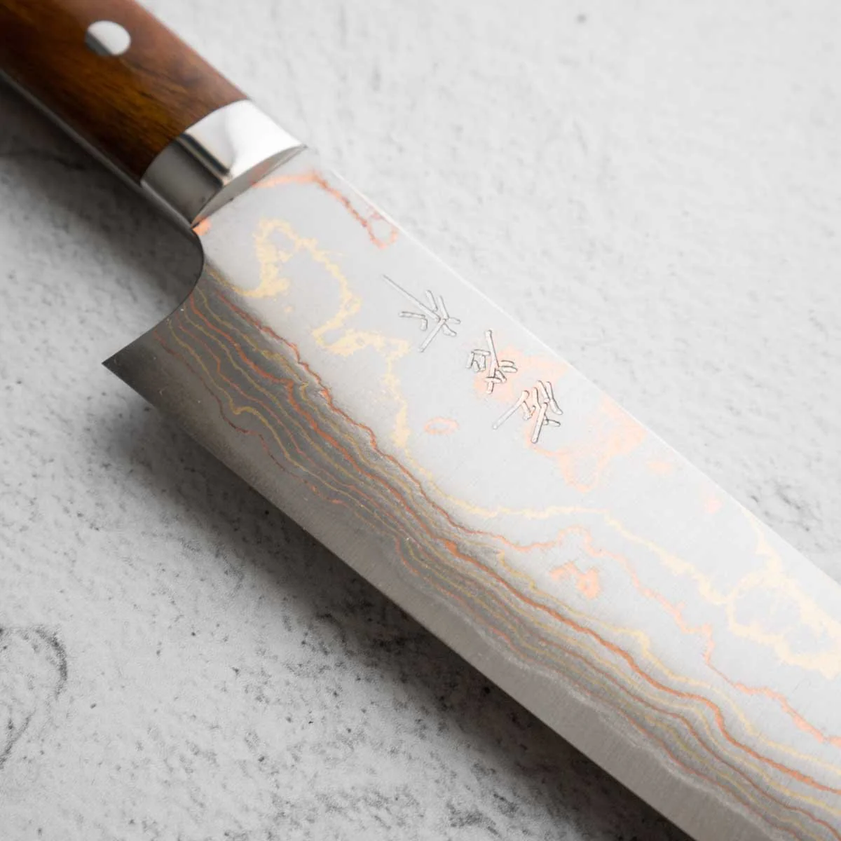 Takeshi Saji Blue 2 Rainbow Damascus Bunka 175mm - Image 4
