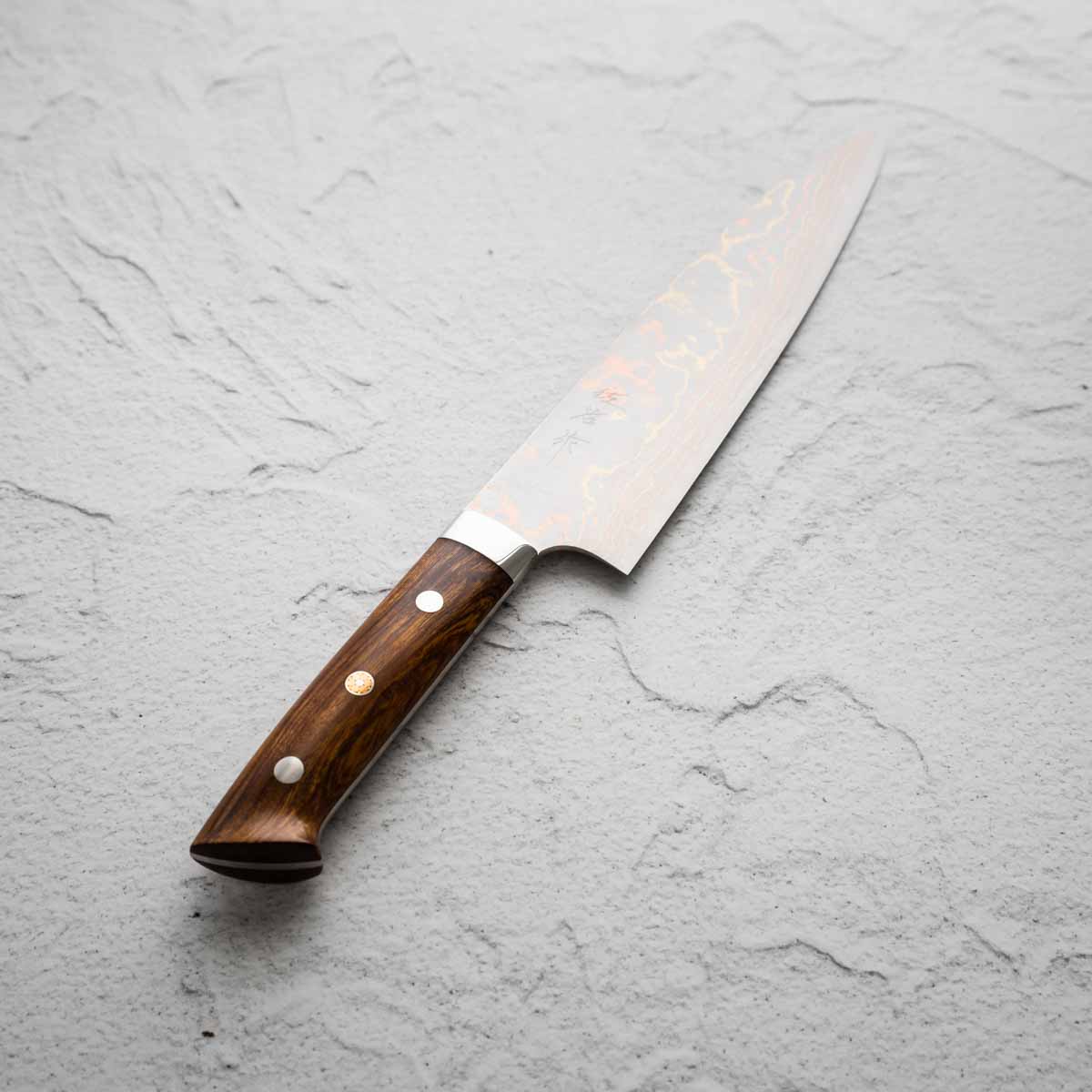 Takeshi Saji Blue 2 Rainbow Damascus Gyuto 210mm - Image 8