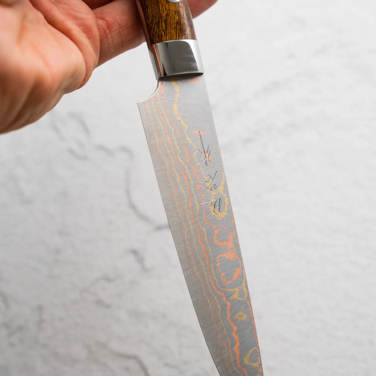Takeshi Saji Blue 2 Rainbow Damascus Petty 135mm - Image 3