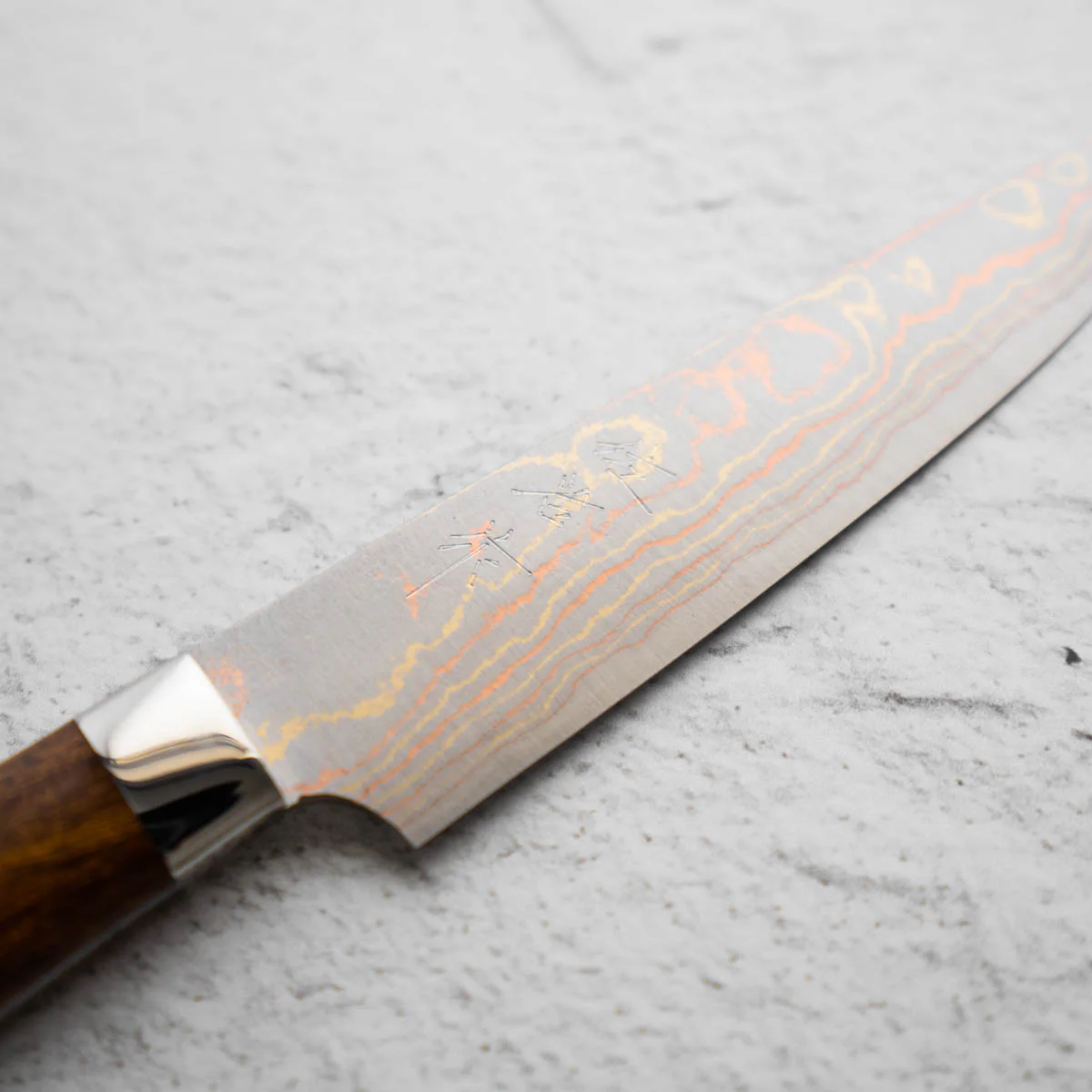 Takeshi Saji Blue 2 Rainbow Damascus Petty 135mm - Image 4