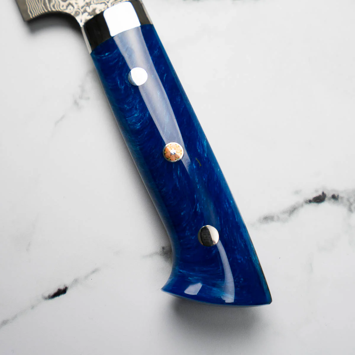Takeshi Saji R2/SG2 Damascus Sakimaru Sujihiki 240mm Blue Acrylic - Image 3