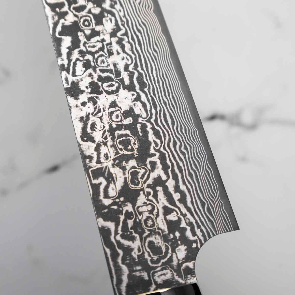 Takeshi Saji R2/SG2 Damascus Sakimaru Sujihiki 240mm Red/Pink Acrylic - Image 5
