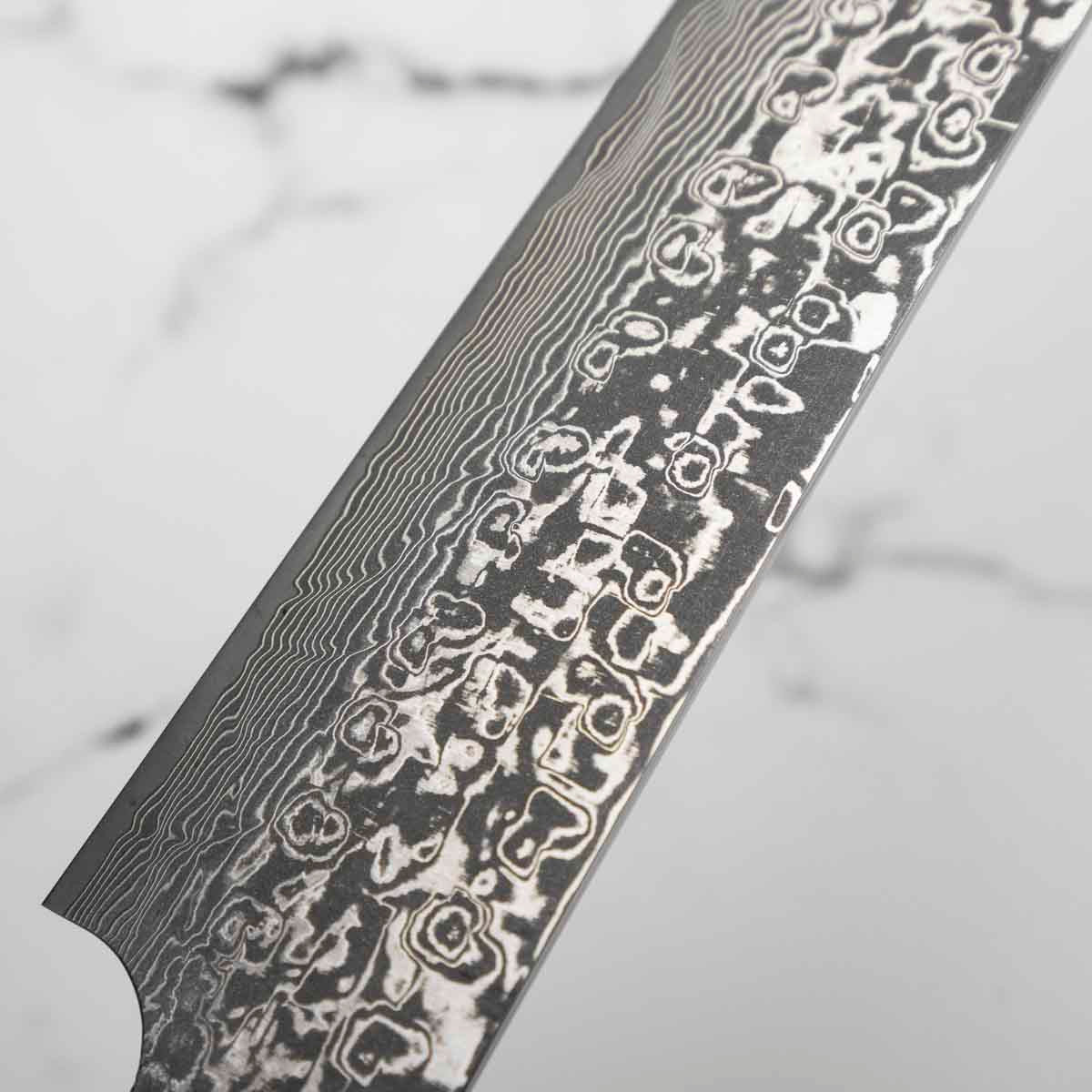 Takeshi Saji R2/SG2 Damascus Sakimaru Sujihiki 240mm Red/Pink Acrylic - Image 6