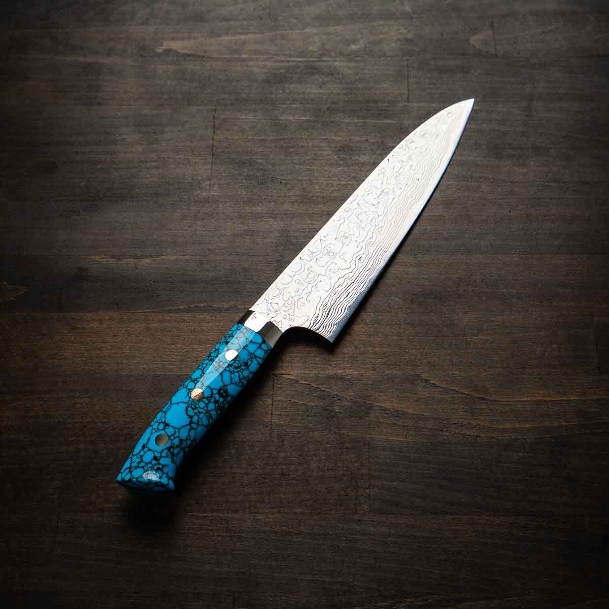 Takeshi Saji R2/SG2 Diamond Damascus Gyuto 210mm - Turquoise - Image 10