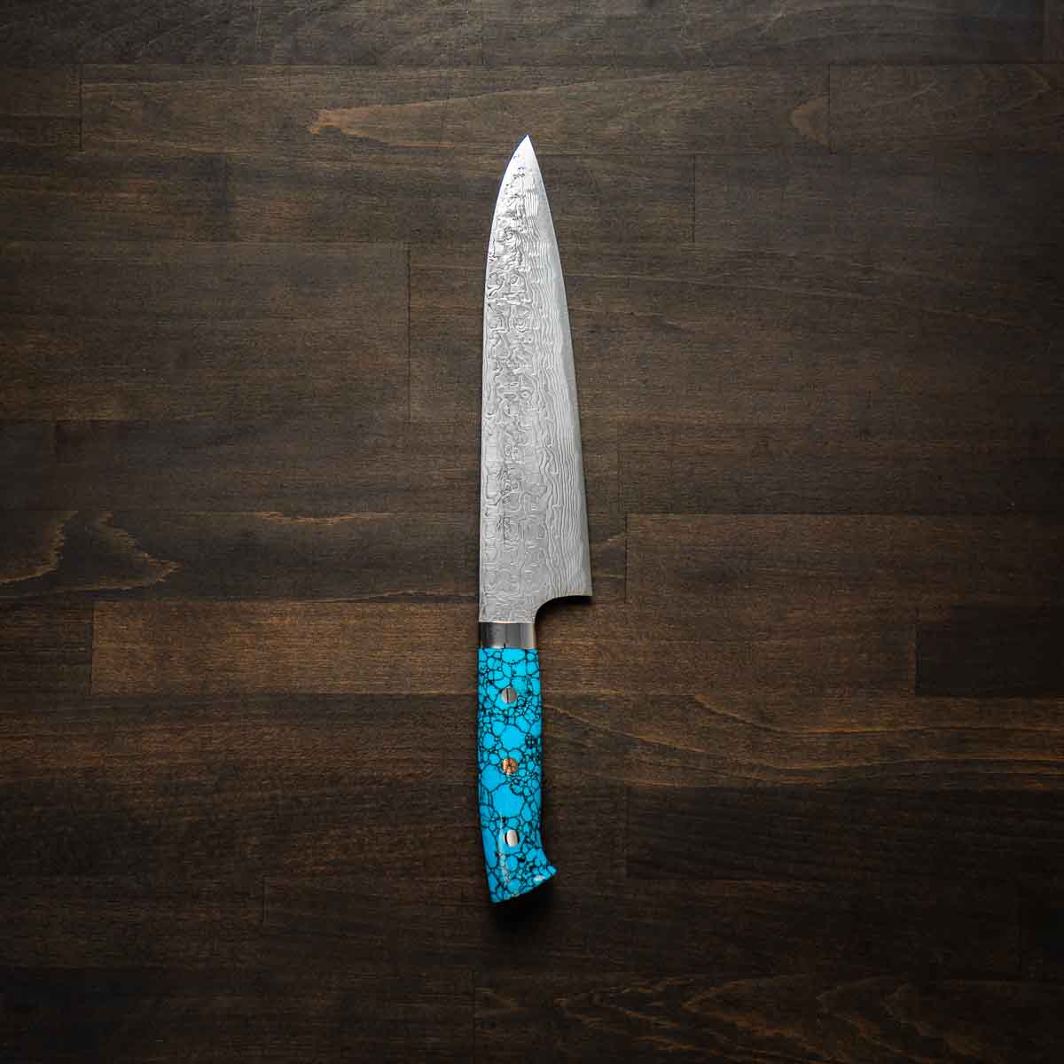 Takeshi Saji R2/SG2 Diamond Damascus Gyuto 210mm - Turquoise - Image 11