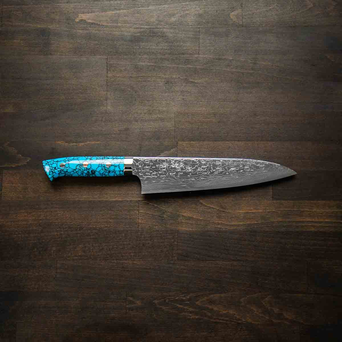Takeshi Saji R2/SG2 Diamond Damascus Gyuto 210mm - Turquoise - Image 6