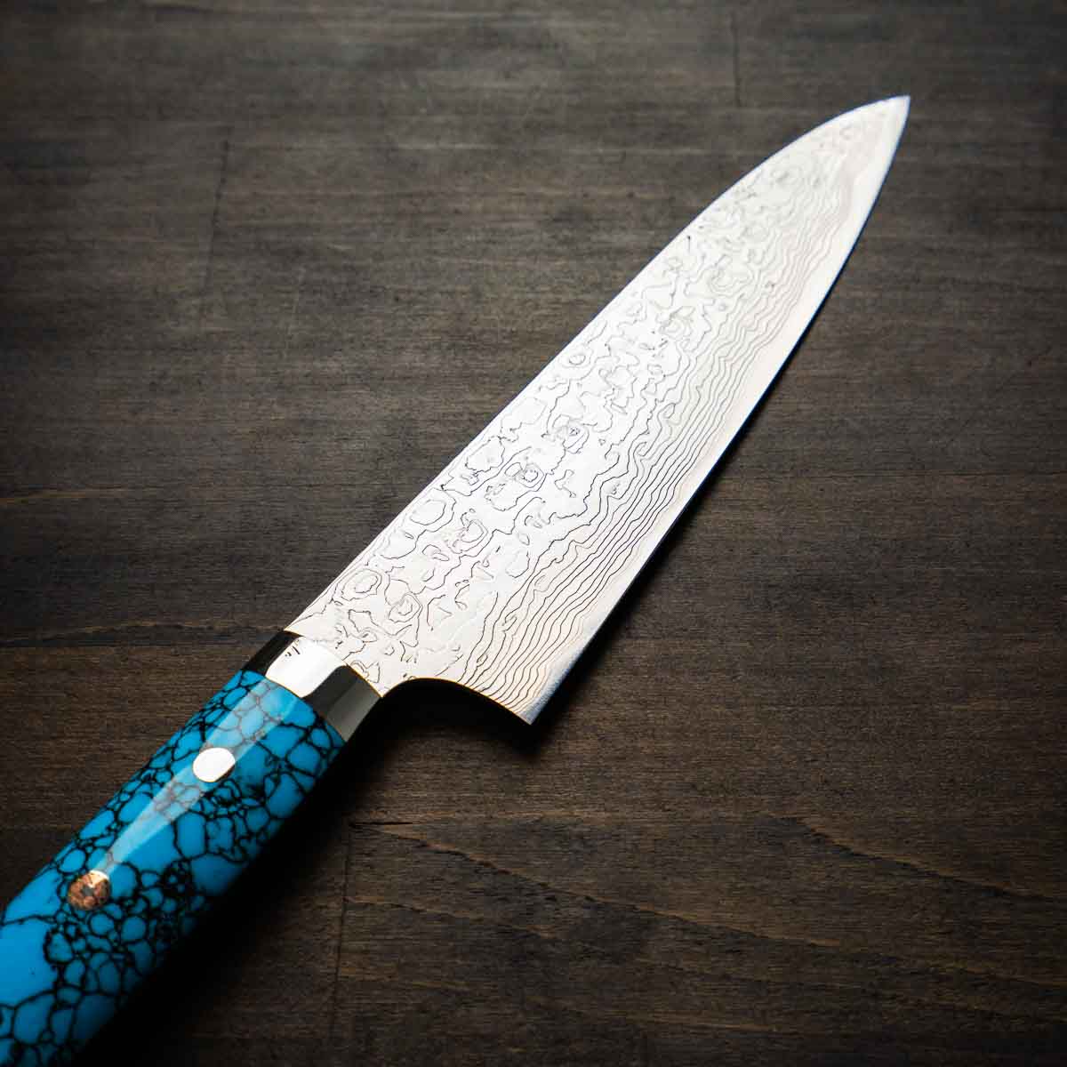 Takeshi Saji R2/SG2 Diamond Damascus Gyuto 210mm - Turquoise - Image 9