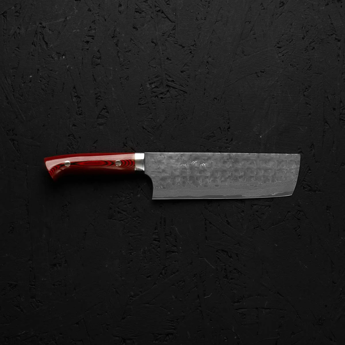 Takeshi Saji VG10 Forged Tsuchime Nakiri - Red Weave - Image 4