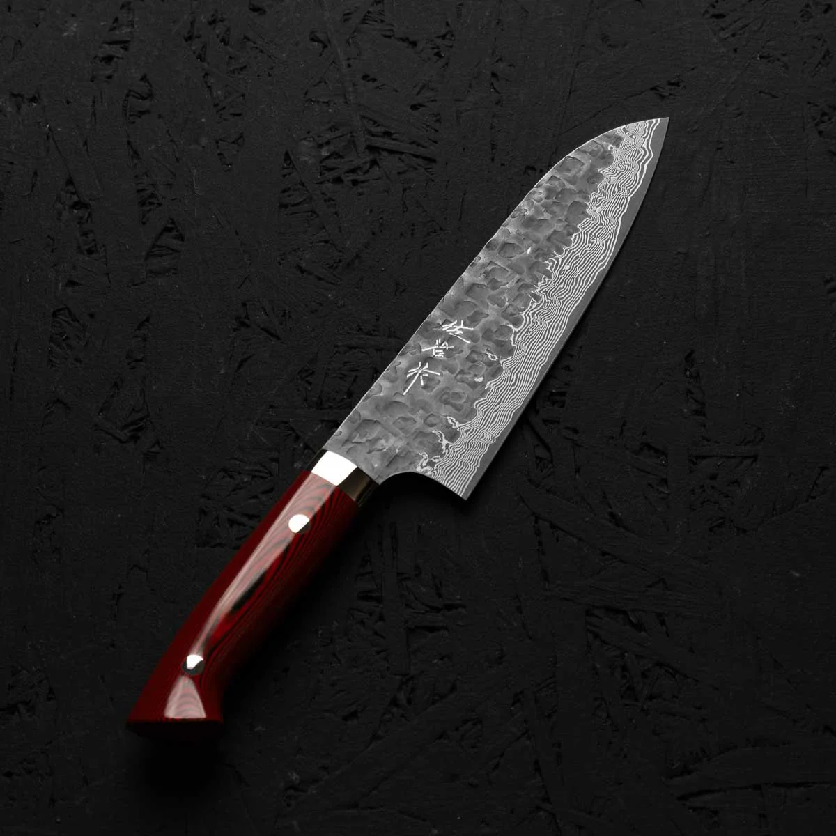 Takeshi Saji VG10 Forged Tsuchime Santoku - Red Weave - Image 2
