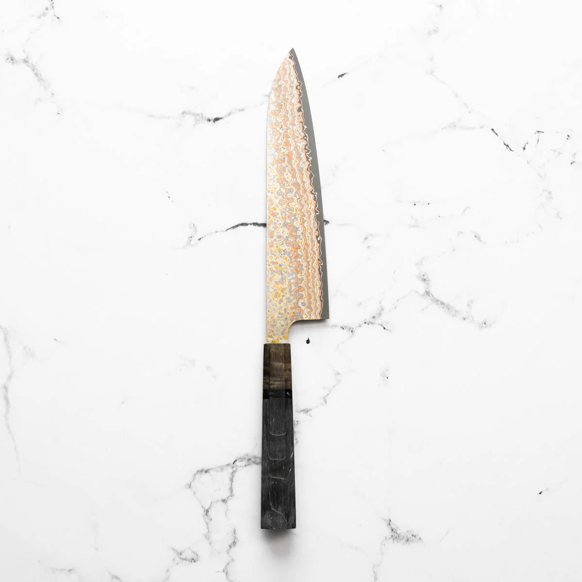 Takeshi Saji VG10-W Nashiji Rainbow Damascus Gyuto 210mm - Dark Maple - Image 3