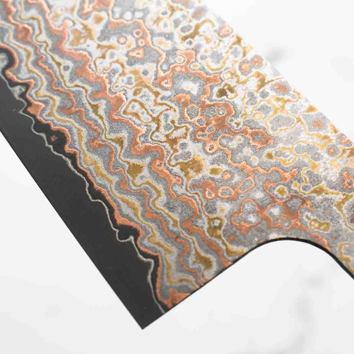 Takeshi Saji VG10-W Nashiji Rainbow Damascus Gyuto 210mm - Dark Maple - Image 6
