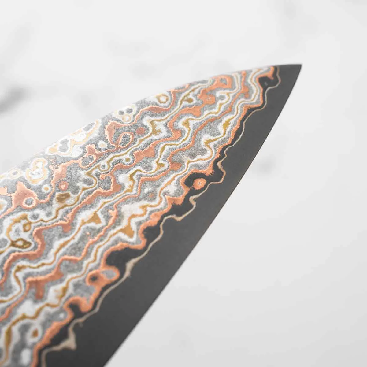 Takeshi Saji VG10-W Nashiji Rainbow Damascus Gyuto 210mm - Dark Maple - Image 7