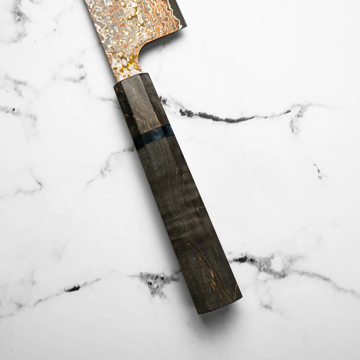 Takeshi Saji VG10-W Nashiji Rainbow Damascus Gyuto 240mm - Dark Maple - Image 8