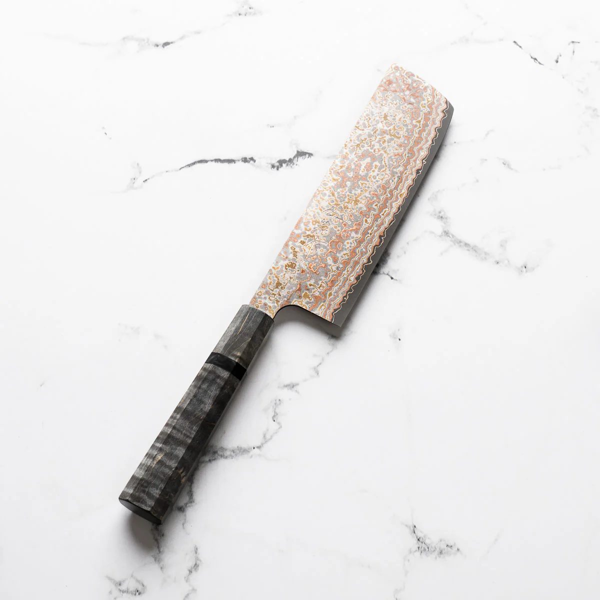 Takeshi Saji VG10-W Nashiji Rainbow Damascus Nakiri - Dark Maple - Image 2