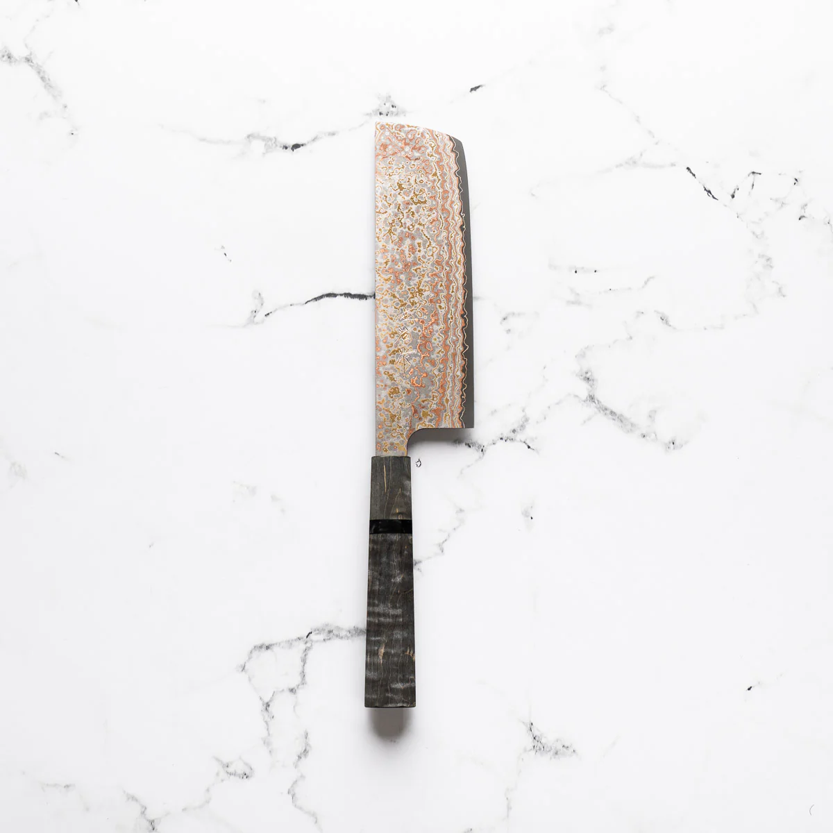 Takeshi Saji VG10-W Nashiji Rainbow Damascus Nakiri - Dark Maple - Image 4