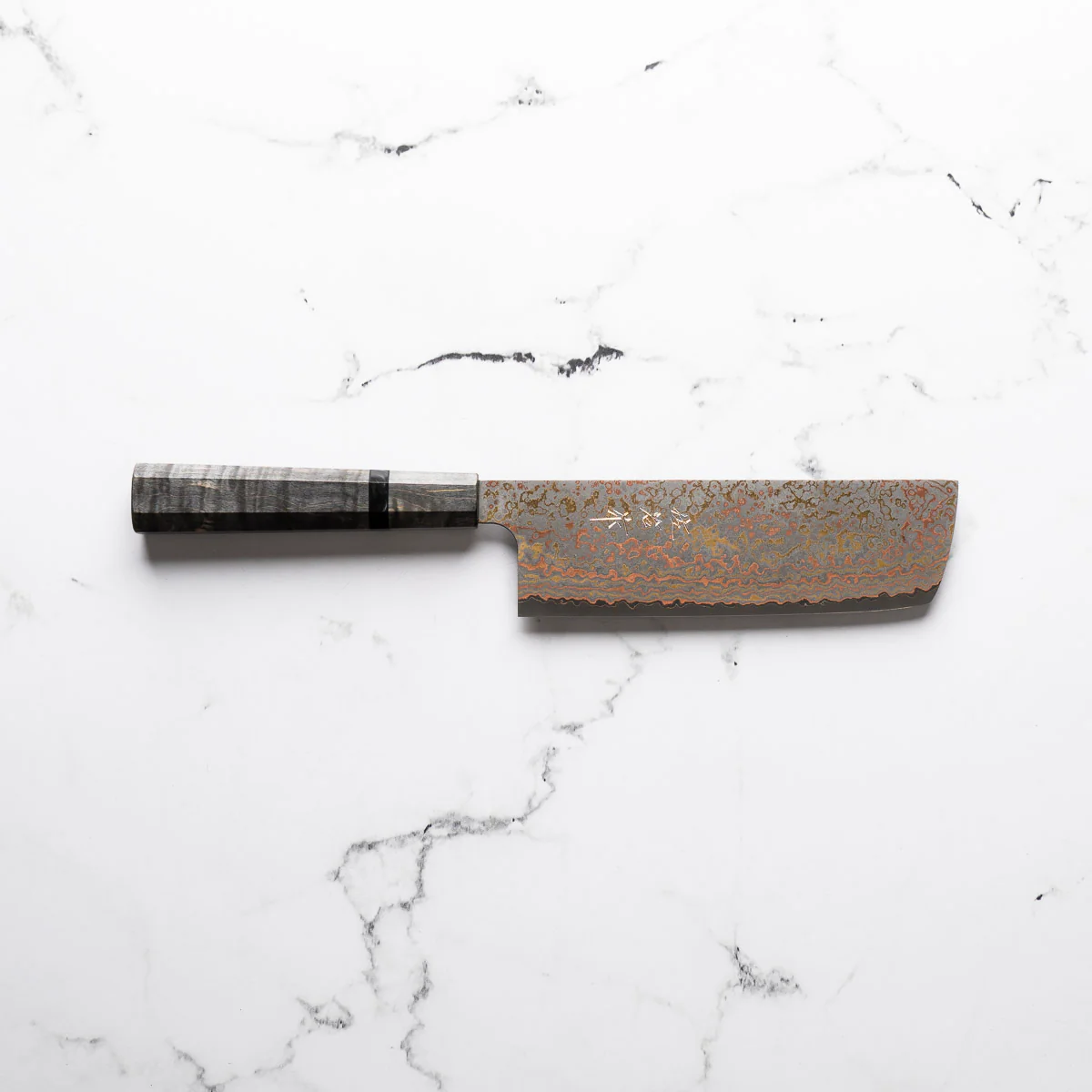 Takeshi Saji VG10-W Nashiji Rainbow Damascus Nakiri - Dark Maple - Image 5