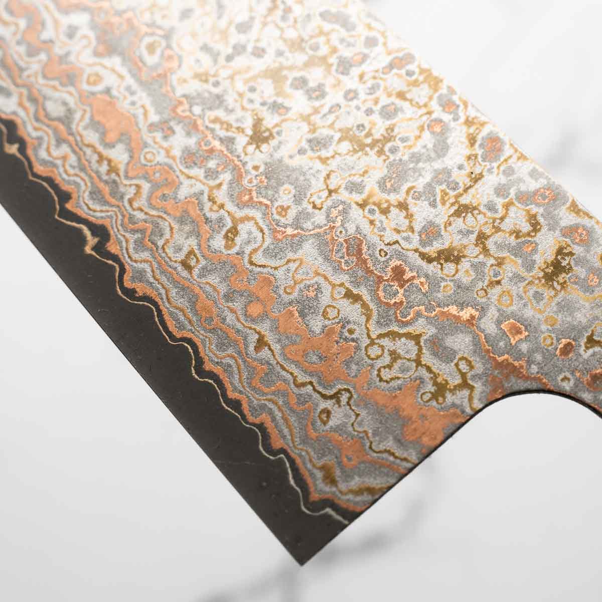 Takeshi Saji VG10-W Nashiji Rainbow Damascus Nakiri - Dark Maple - Image 7