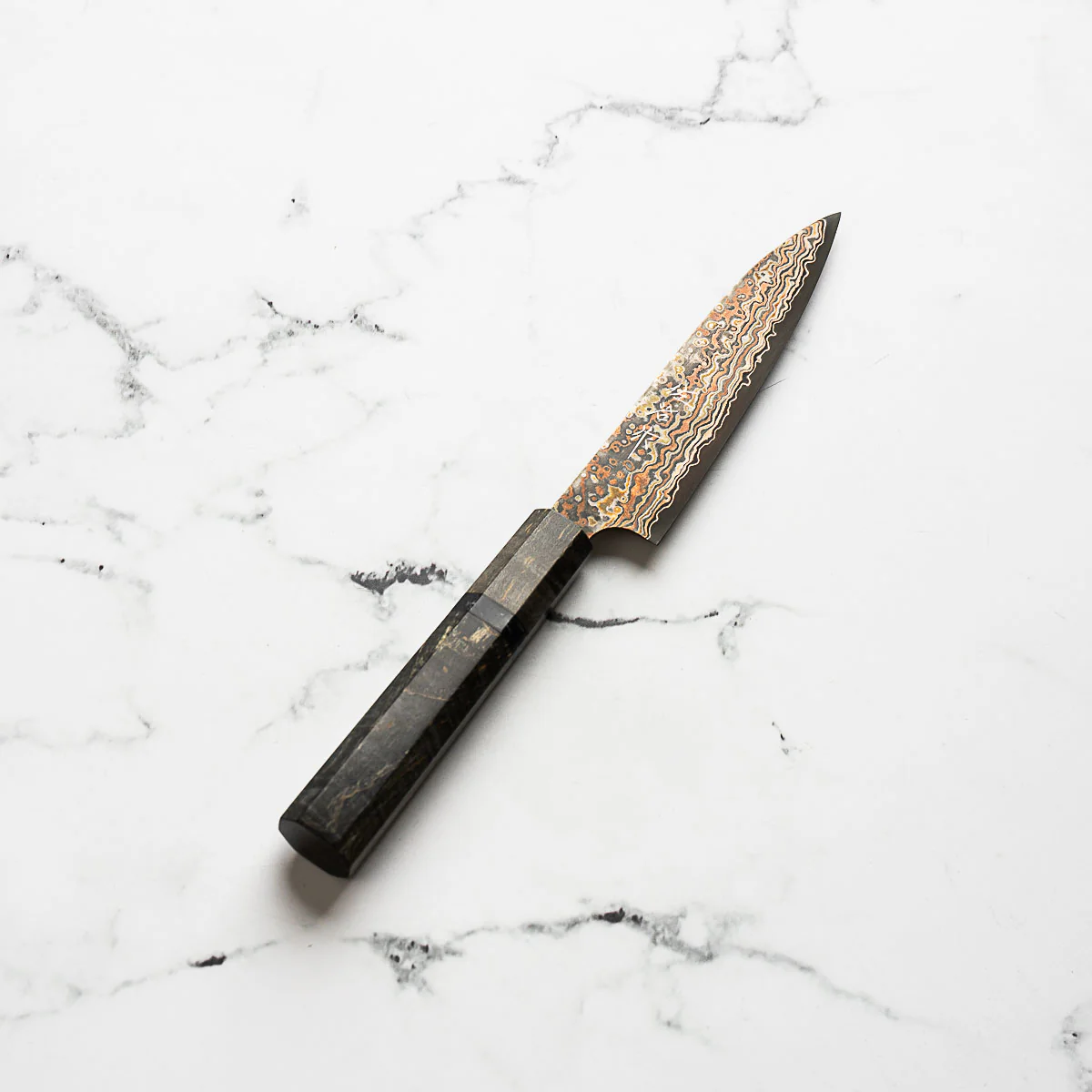 Takeshi Saji VG10-W Nashiji Rainbow Damascus Petty 135mm - Dark Maple - Image 2