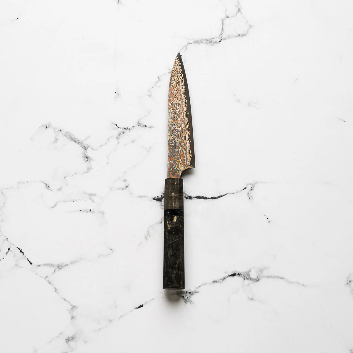 Takeshi Saji VG10-W Nashiji Rainbow Damascus Petty 135mm - Dark Maple - Image 3
