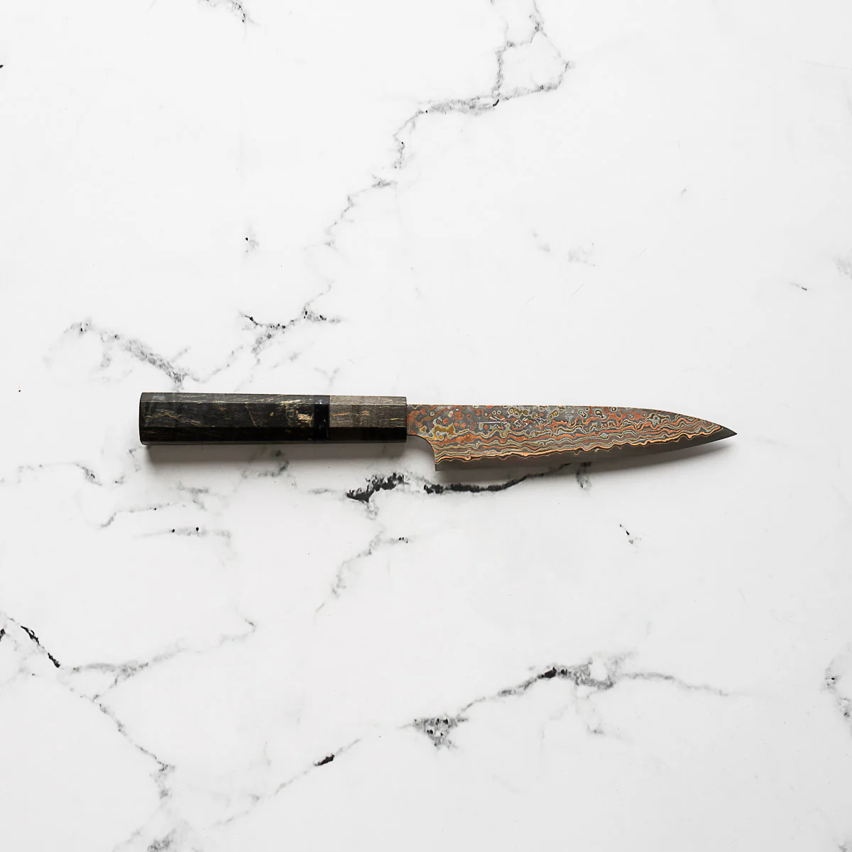 Takeshi Saji VG10-W Nashiji Rainbow Damascus Petty 135mm - Dark Maple - Image 4