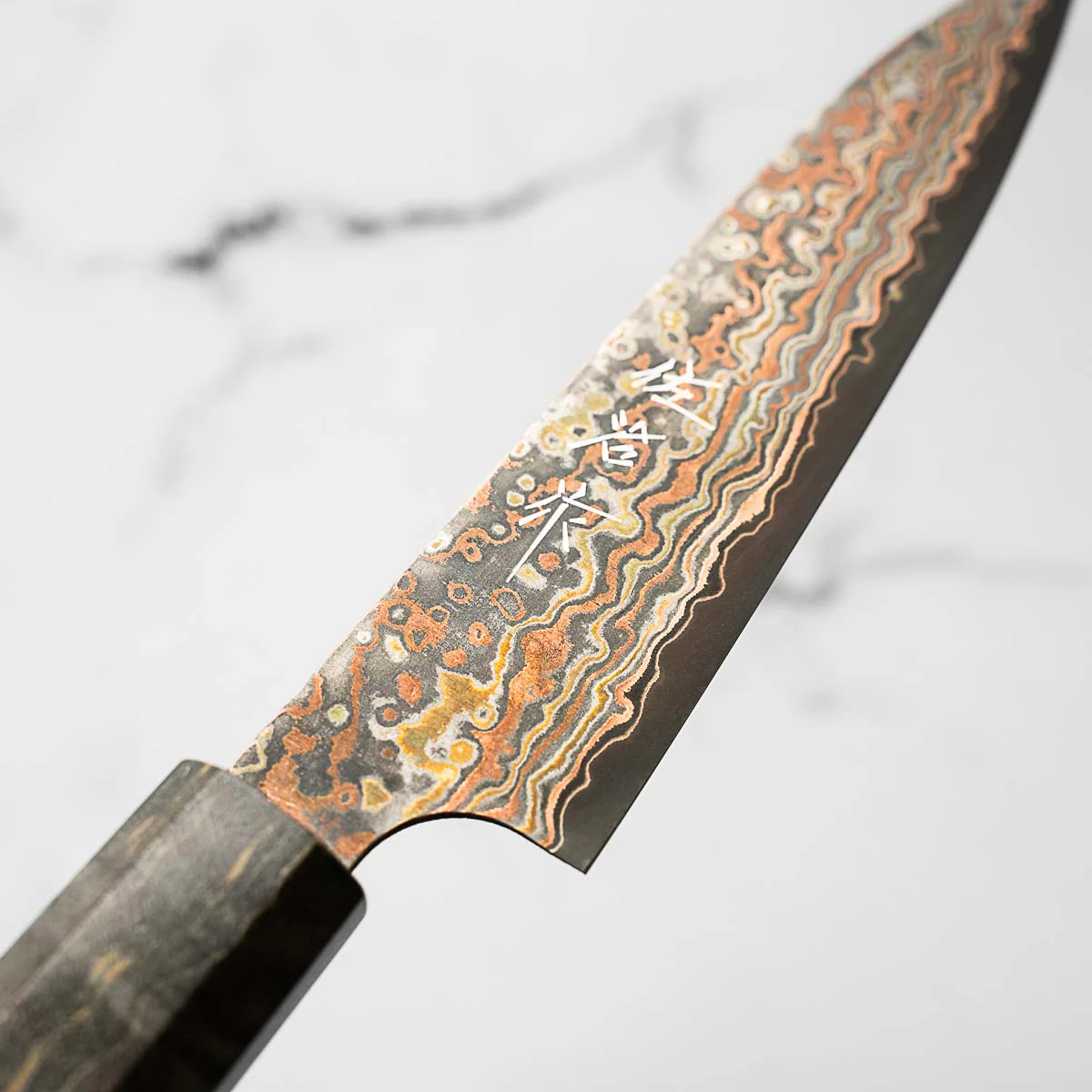 Takeshi Saji VG10-W Nashiji Rainbow Damascus Petty 135mm - Dark Maple - Image 5