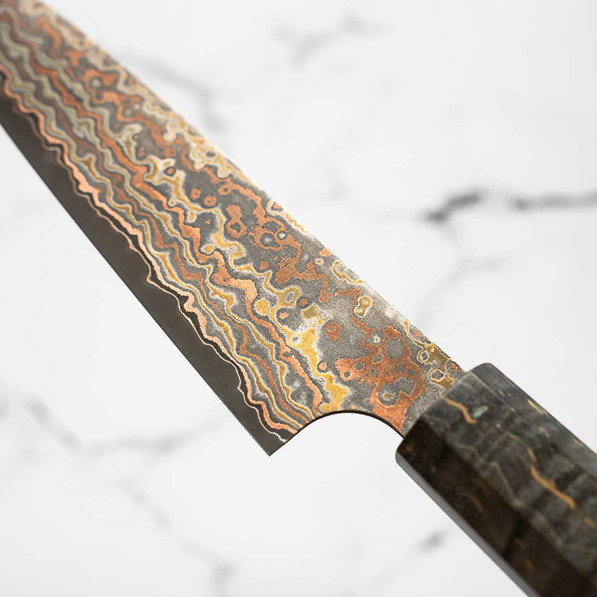Takeshi Saji VG10-W Nashiji Rainbow Damascus Petty 135mm - Dark Maple - Image 6