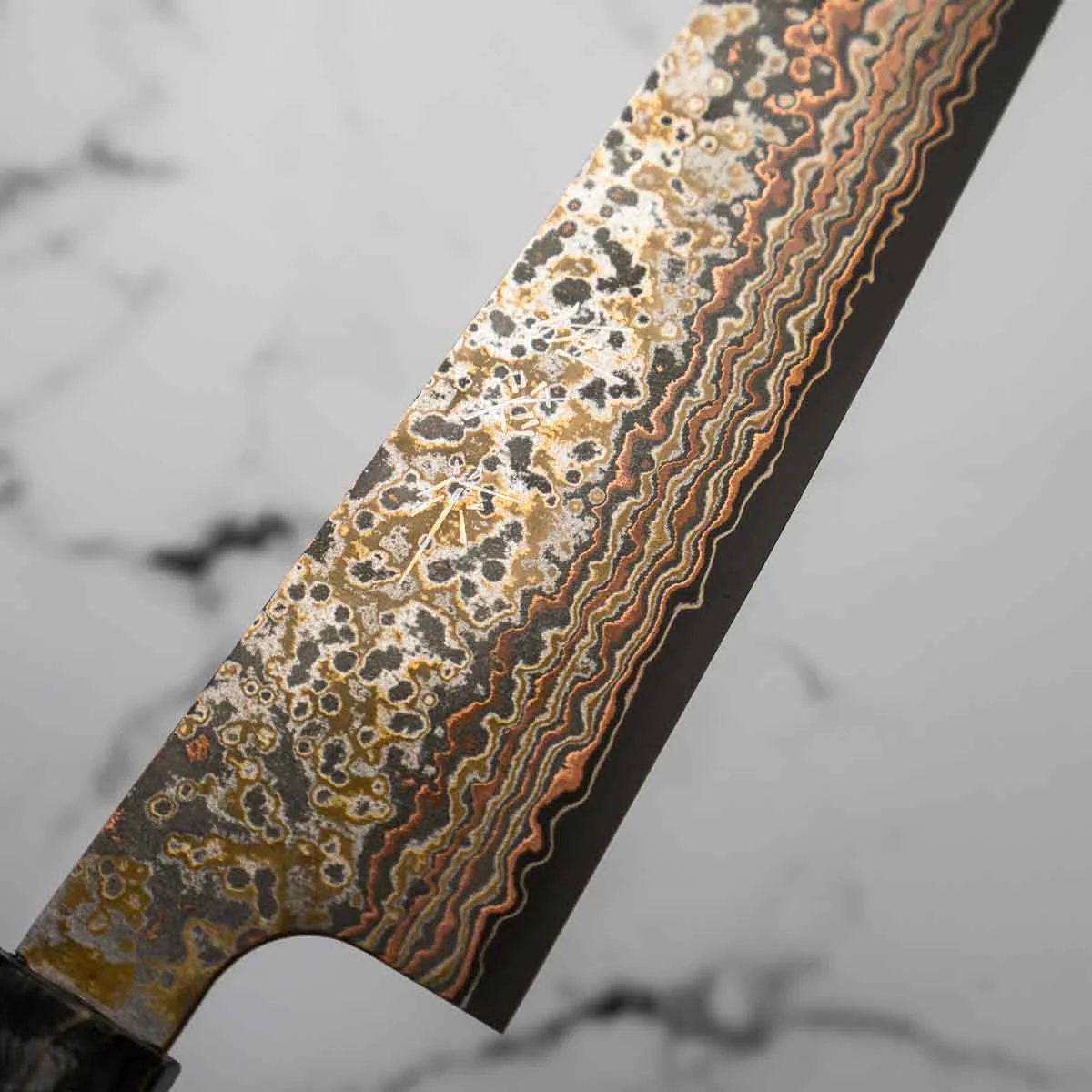 Takeshi Saji VG10-W Nashiji Rainbow Damascus Sujihiki 240mm - Dark Maple - Image 4
