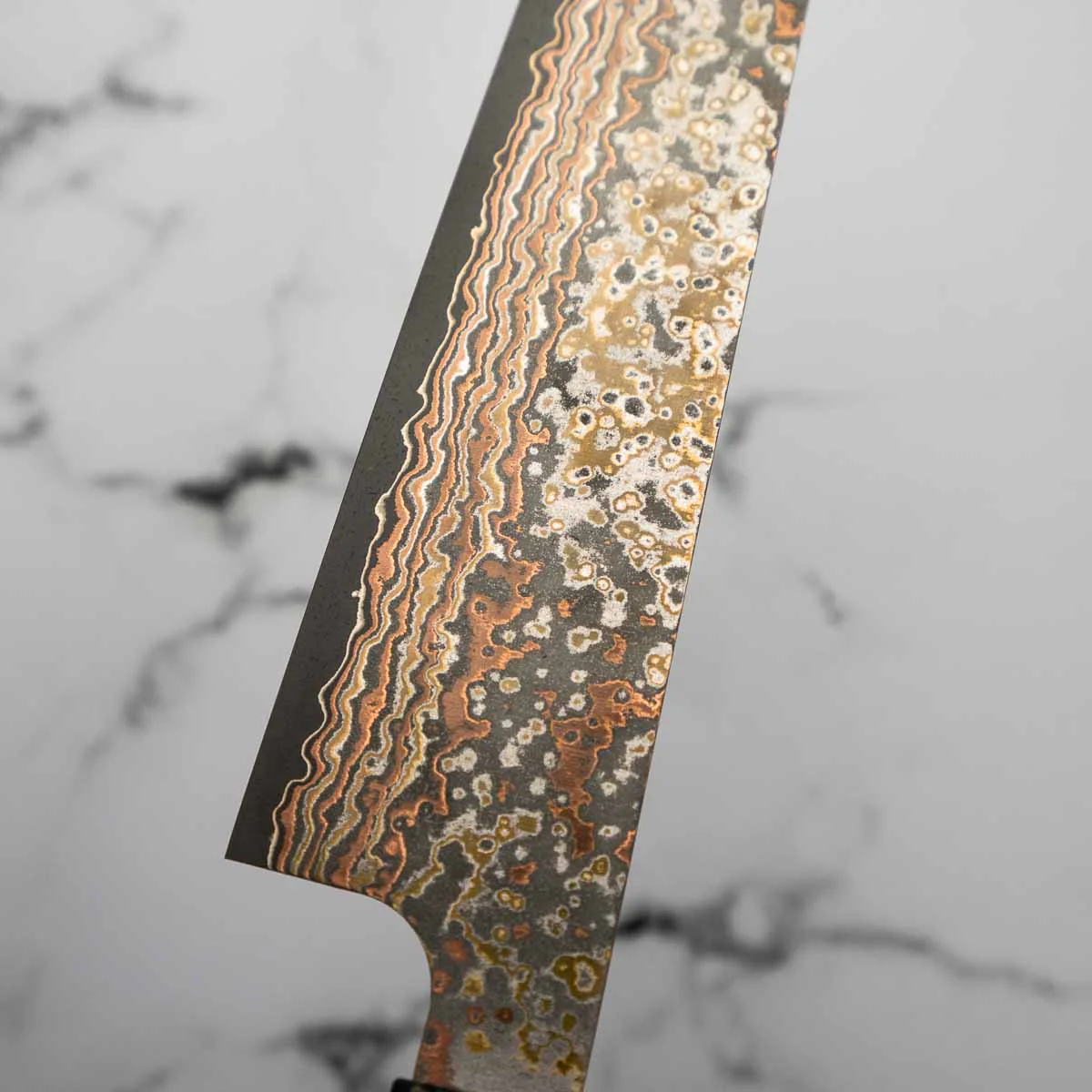 Takeshi Saji VG10-W Nashiji Rainbow Damascus Sujihiki 240mm - Dark Maple - Image 5