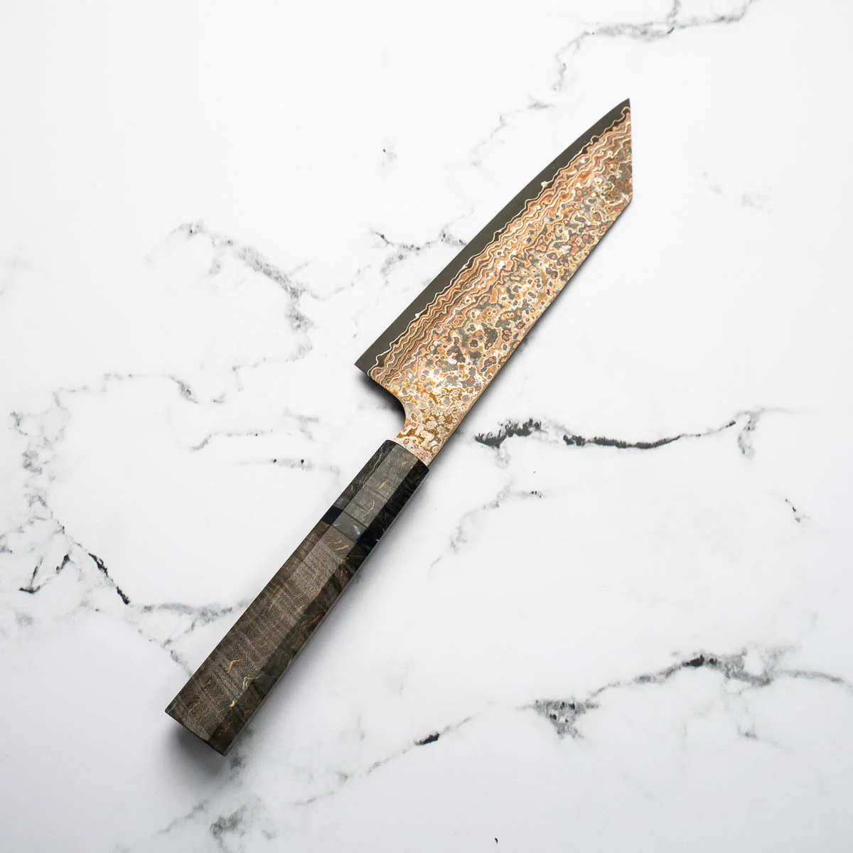 Takeshi Saji VG10-W Nashiji Rainbow Damascus Bunka 165mm - Dark Maple - Image 2