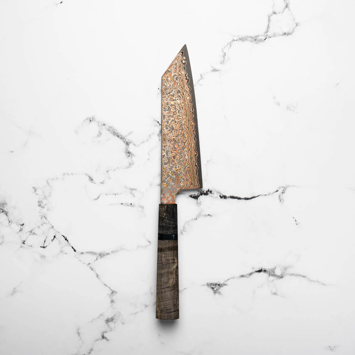 Takeshi Saji VG10-W Nashiji Rainbow Damascus Bunka 165mm - Dark Maple - Image 3