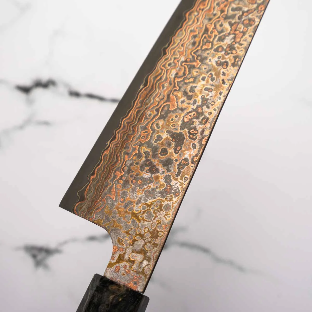 Takeshi Saji VG10-W Nashiji Rainbow Damascus Bunka 165mm - Dark Maple - Image 6