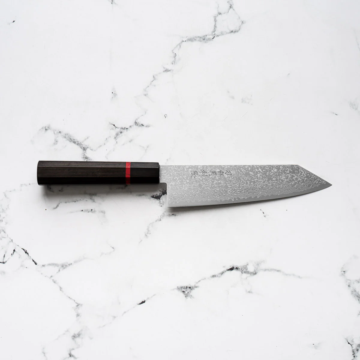 Toshitaka VG10 Damascus Migaki Bunka 180mm - Ebony & Red Spacer - Image 4
