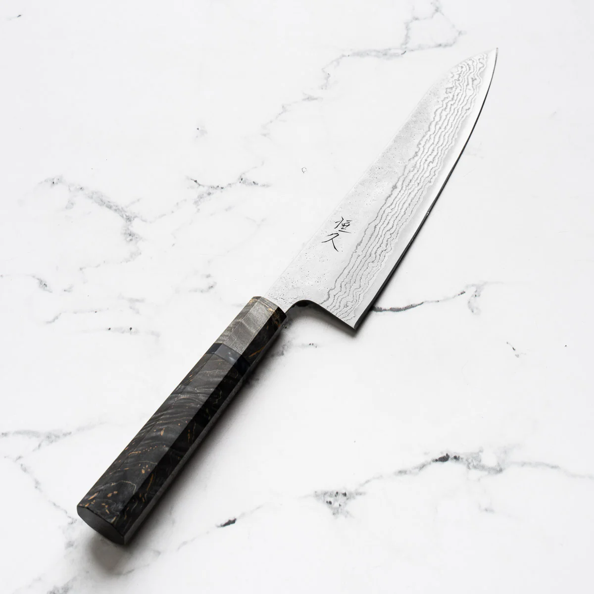 Tsunehisa 440C Damascus Tsuchime Gyuto 210mm - Dark Maple - Image 2