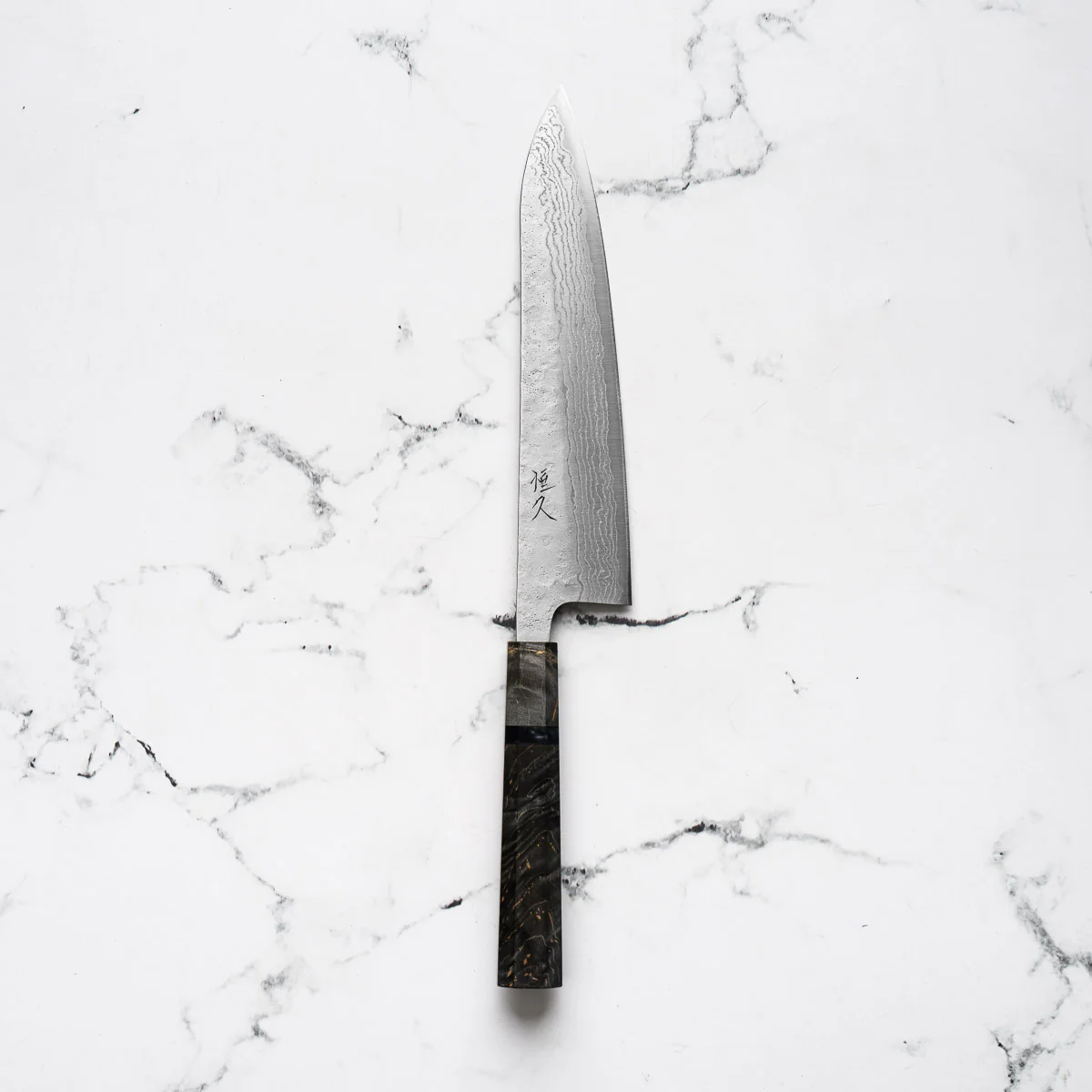 Tsunehisa 440C Damascus Tsuchime Gyuto 210mm - Dark Maple - Image 3