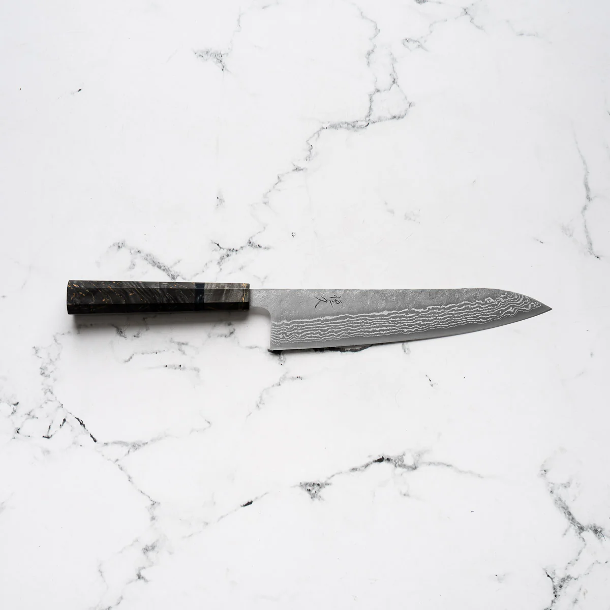 Tsunehisa 440C Damascus Tsuchime Gyuto 210mm - Dark Maple - Image 4