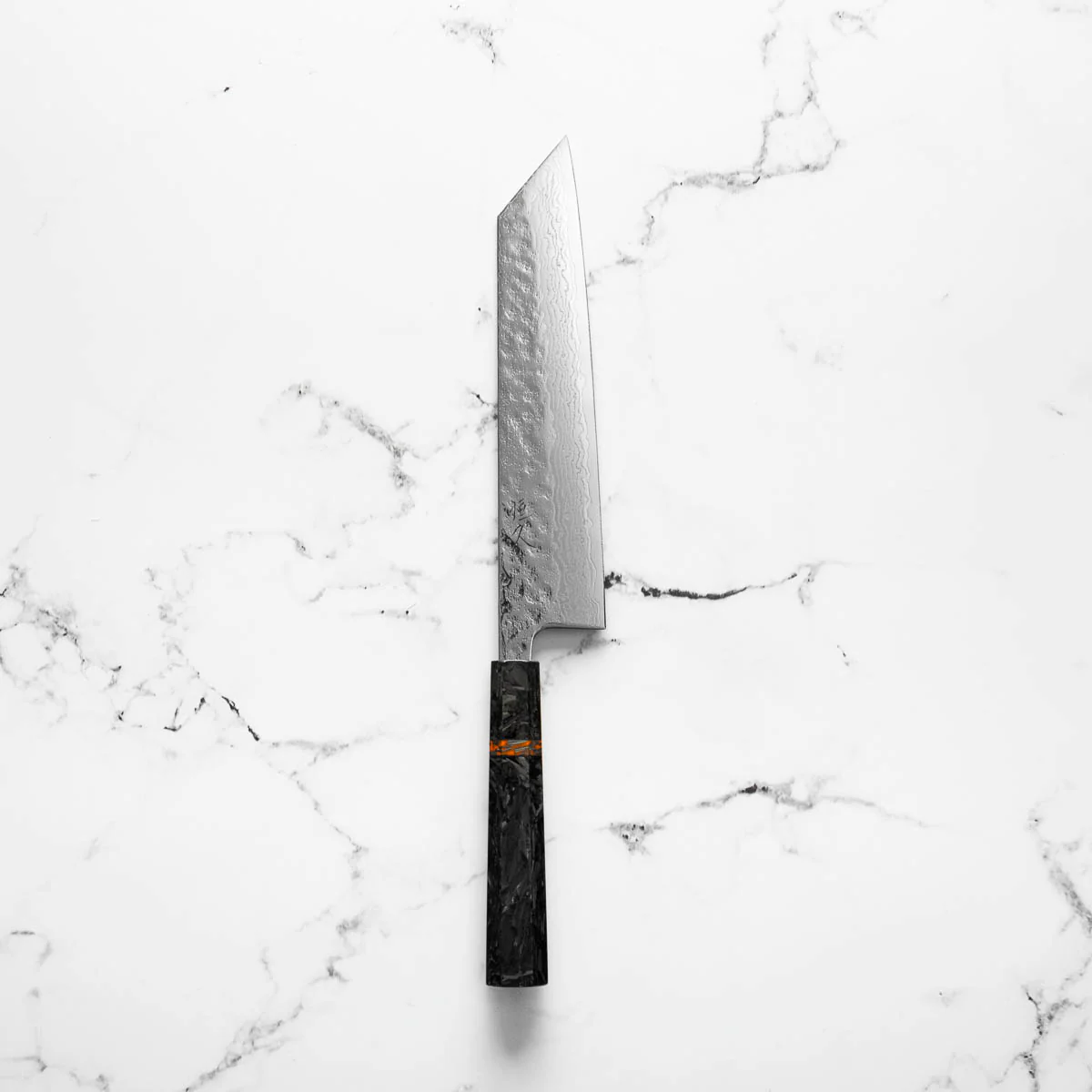 Tsunehisa 440C Damascus Tsuchime Kiritsuke 210mm - Carbon Fibre - Image 3