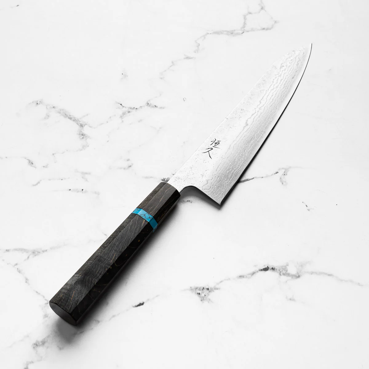 Tsunehisa 440C Damascus Tsuchime Gyuto 210mm - Maple Turquoise - Image 2
