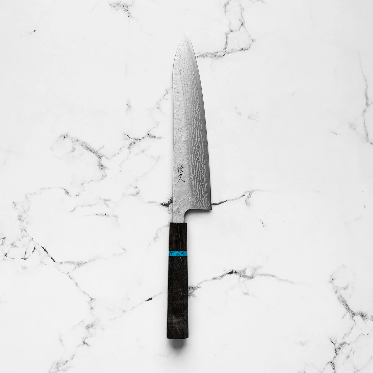 Tsunehisa 440C Damascus Tsuchime Gyuto 210mm - Maple Turquoise - Image 3
