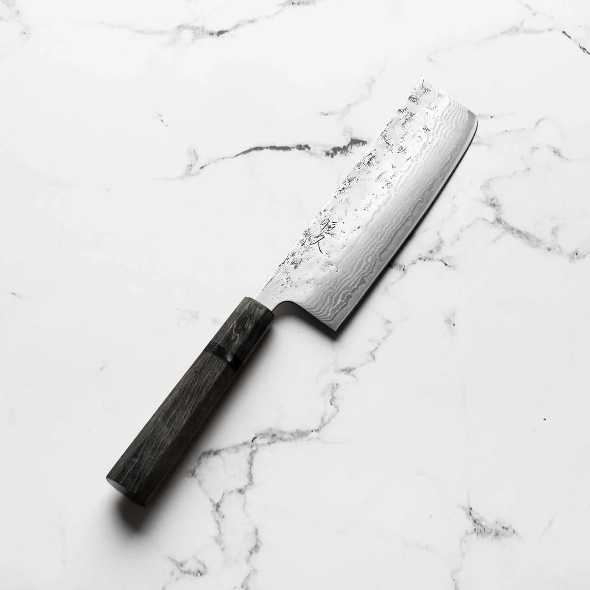 Tsunehisa Swedish Stainless Washiji Damascus Nakiri - Dark Maple - Image 2
